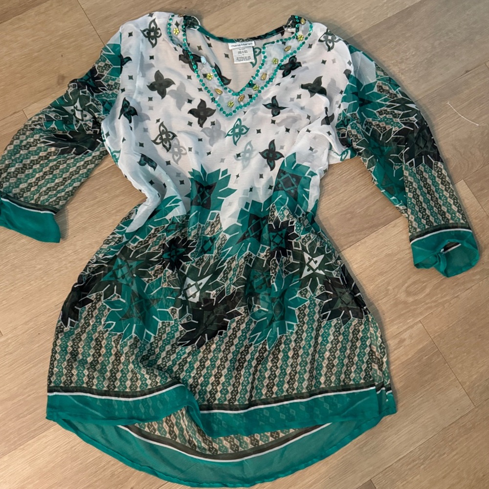 Embroidered Teal & White Floral Tunic